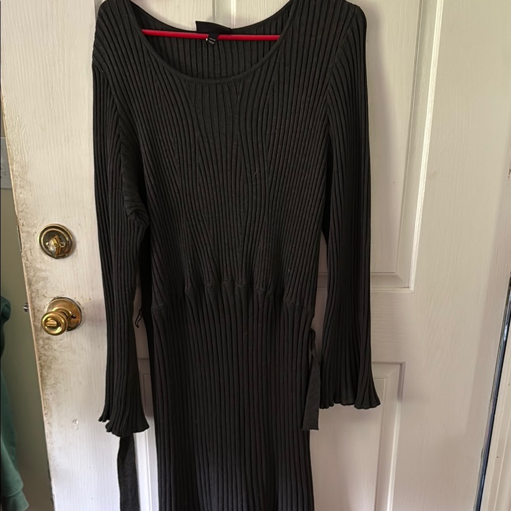 Lane Bryant Green Ribbed Sheath Dress Long Bell Sleeves